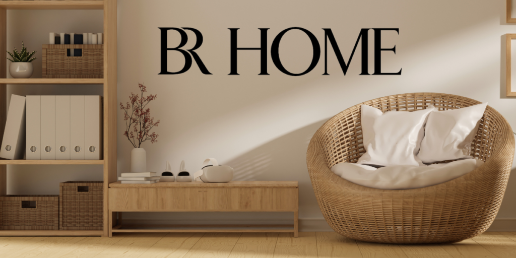 Picture of a living room with the logo for BR Home on top