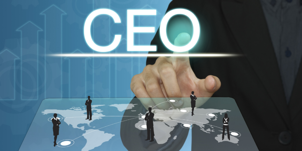 Close-up of a person touching the word "CEO"