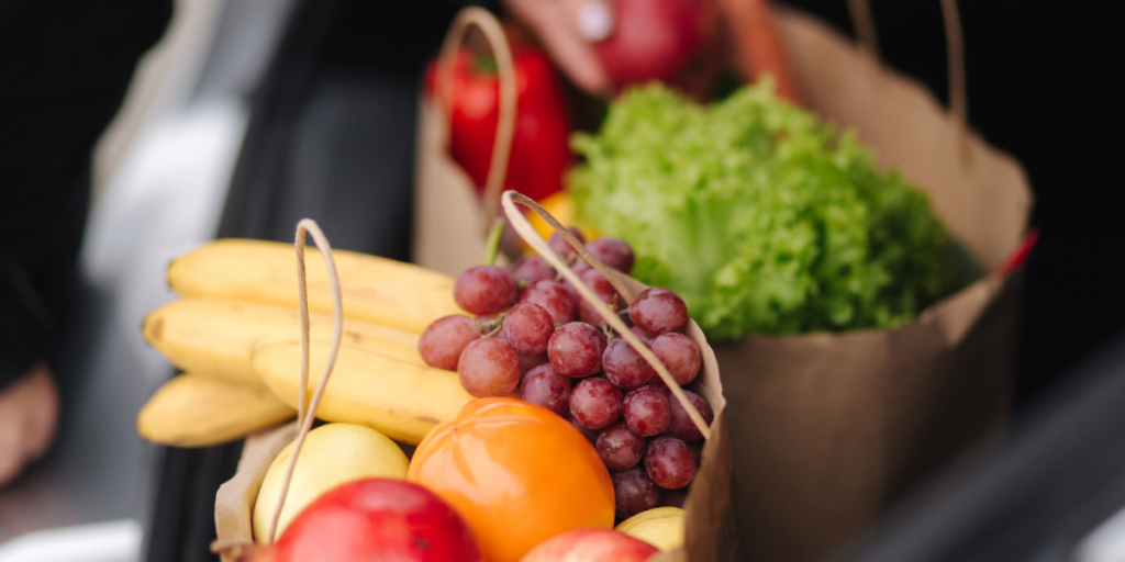 Paper bags of fresh food