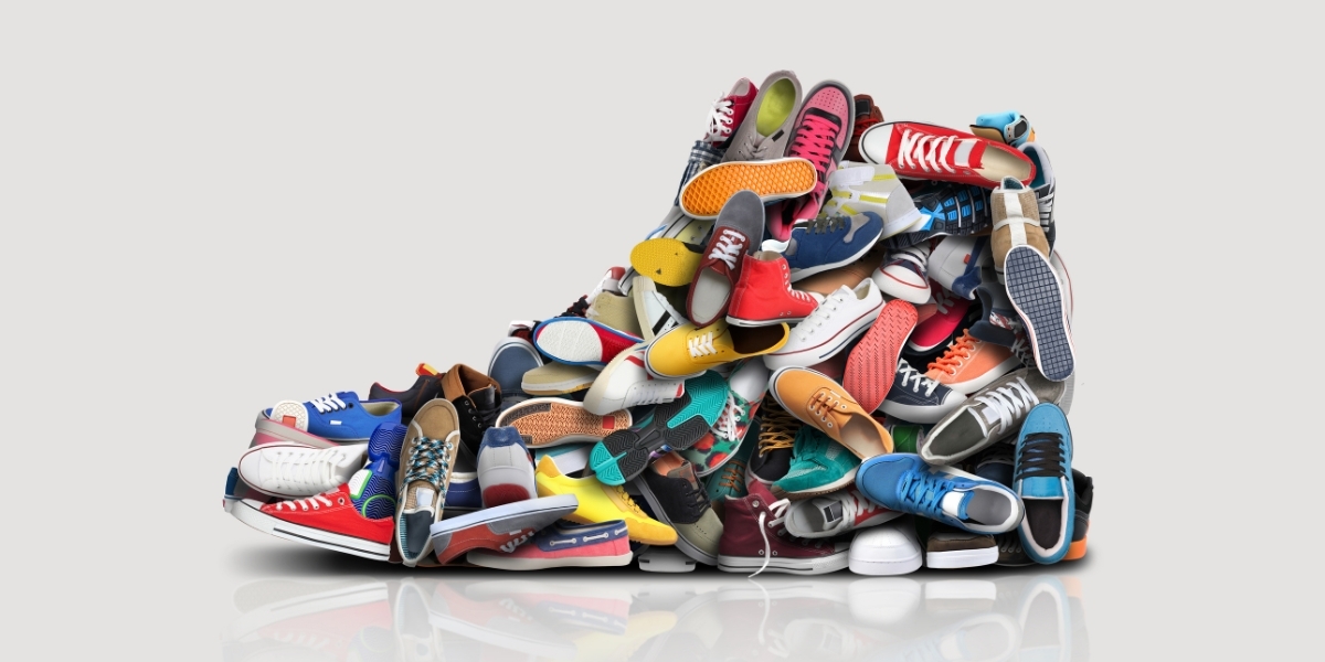 A sneaker made out of other shoes